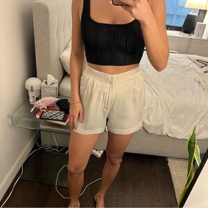 Cream Zara Satin effect pleated shorts